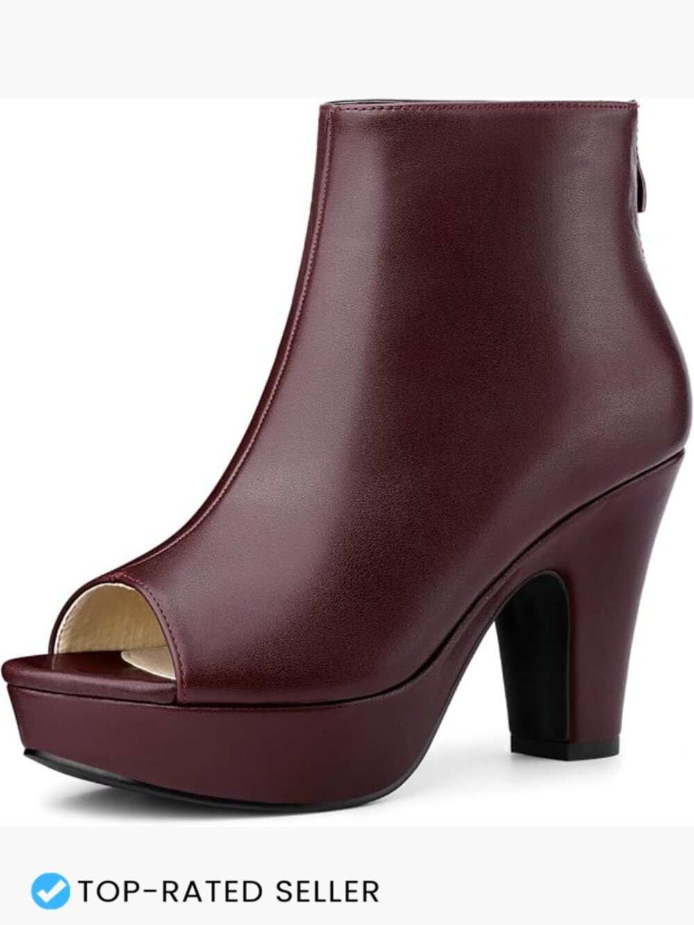 Peep Toe Ankle Boots Chunky Heel Platform Back Zip Booties